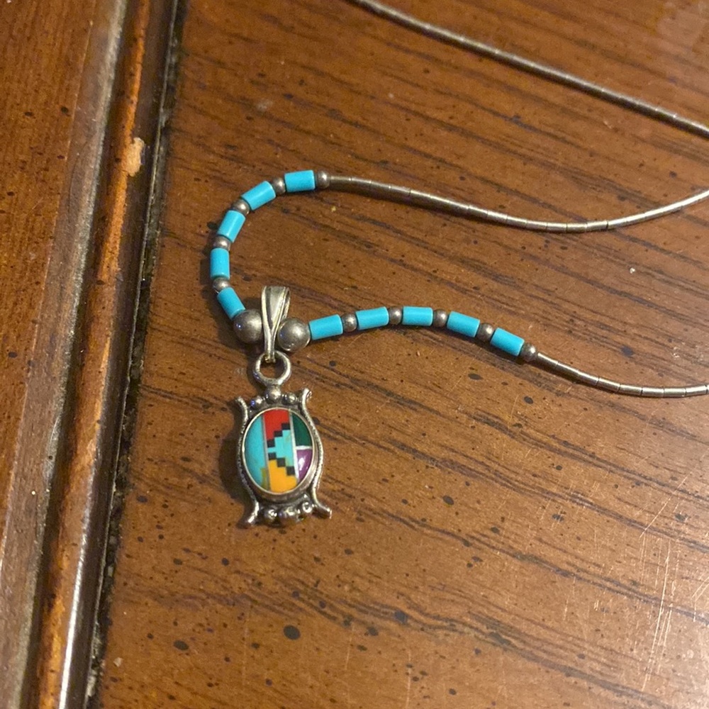 Multi Stone Native Liquid Silver Necklace - image 1